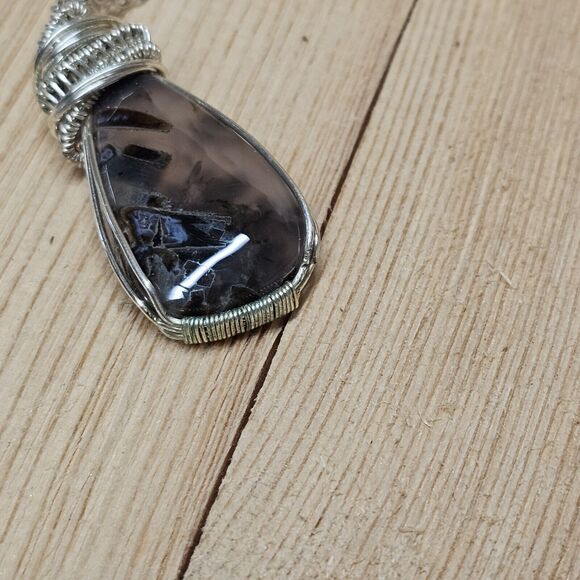 Turkish Stick Agate Necklace in Silver Handmade Pendant Gemstone Woodland Fairy - Picture 4 of 7